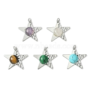 Natural & Synthetic Mixed Gemstone Pendants, 304 Stainless Steel Star Charms with Jump Rings, Stainless Steel Color, 25x26.5x5.5~6mm, Hole: 2.6mm(PALLOY-JF02194)