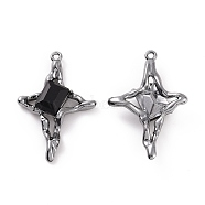 Rack Plating Alloy Black Glass Pendants, Cadmium Free & Lead Free & Nickle Free, Faceted, Star Charms with Rectangle, Gunmetal, 30x20x5mm, Hole: 1.2mm(FIND-I037-33B)