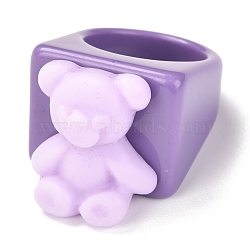 Acrylic Finger Rings, Square with Resin Bear, Lavender Blush, US Size 7 3/4(17.9mm), 7~20mm, Inner Diameter: 18mm(RJEW-P022-E01)