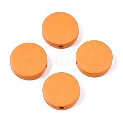 Painted Natural Poplar Wood Beads, Flat Round, Dark Orange, 15x4.5mm, Hole: 1.2mm(WOOD-S045-063A-03)