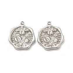 Non-Tarnish 304 Stainless Steel Pendants, Octagon with Lotus Charms, Stainless Steel Color, 18.5x16x2.5mm, Hole: 1.5mm(STAS-L022-030P)