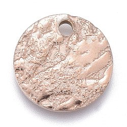 Ion Plating(IP) 304 Stainless Steel Charms, Textured, Laser Cut, Flat Round, Rose Gold, 10x1mm, Hole: 1.4mm(STAS-M228-C02-RG)