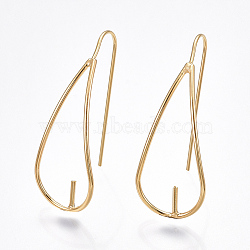 Brass Earring Hook, Earring Findings, For Half Drilled Beads, Nickel Free, Real 18K Gold Plated, 35.5x14mm, Pin: 0.8mm(X-KK-T038-303G)