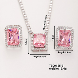 Women's Glass Rectangle Necklace & Earrings Set for Fashionable Look, Pink(LO8107-3)