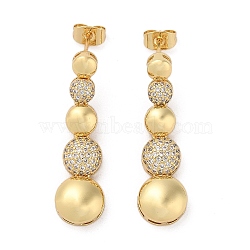 Brass Micro Pave Cubic Zirconia Dangle Stud Earrings, Real 18K Gold Plated, Flat Round, 35x10mm(EJEW-P252-06D-G)