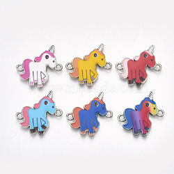 Printed Alloy Links connectors, with Enamel, Unicorn, Mixed Color, 22x23x2mm, Hole: 1.8mm(X-PALLOY-S118-26)
