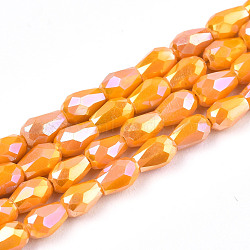 Electroplate Glass Beads Strands, AB Color Plated, Faceted Teardrop, Orange, 4x3mm, Hole: 0.7mm, about 98~99pcs/strand, 16.54~16.92 inch(42~43cm)(EGLA-S194-02A-A03)