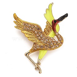 Red-crowned Crane Enamel Pins, Alloy Rhinestone Brooches for Backpack Clothes, Gold, 52x38.5mm(JEWB-S035-01G-02)