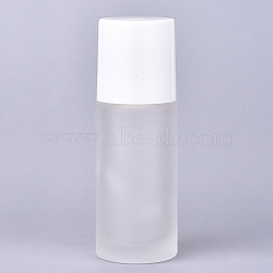 Frosted Glass Essential Oil Empty Perfume Bottle, with Plastic Roller Ball and Plastic Caps, Refillable Bottle, White, 3.8x11.1cm, Capacity: 50ml(MRMJ-WH0059-86A)