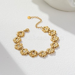 304 Stainless Steel Micro Pave Cubic Zirconia Link Bracelets for Women, Flower, Golden, 6.50 inch(16.5cm)(SA-CBA4051-04G)