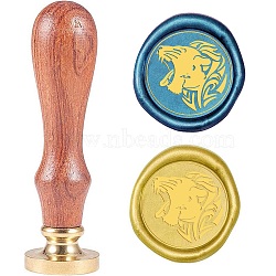 Wax Seal Stamp Set, Sealing Wax Stamp Solid Brass Head,  Wood Handle Retro Brass Stamp Kit Removable, for Envelopes Invitations, Gift Card, Lion Pattern, 83x22mm(AJEW-WH0208-231)