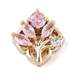 Brass Micro Pave Cubic Zirconia Beads, Tree of Life, Lead Free & Cadmium Free, Long-Lasting Plated, Pearl Pink, 13x13.5x6.5mm, Hole: 1.8mm(KK-K297-30G-03)