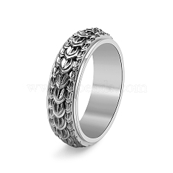 Rotatable Stainless Steel Finger Ring, Dragon Scale for Men, Antique Silver, US Size 6(16.5mm)(PW-WG50513-01)