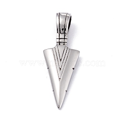 304 Stainless Steel Pendants, Triangle, Antique Silver, 34x12x5.5mm, Hole: 4x6mm(STAS-I182-01AS)