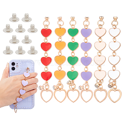 PANDAHALL ELITE 6Pcs 6 Colors Alloy Enamel Heart Link Chains for DIY Keychains, Phone Case Decoration Jewelry Accessories, with Alloy Screw Nuts, Iron Screws, Light Gold, Mixed Color, 1pc/color(MOBA-PH0001-06)