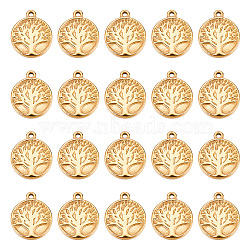 DICOSMETIC 20Pcs 304 Stainless Steel Charms, Flat Round with Tree of Life, Golden, 15.5x13x3mm, Hole: 1mm(STAS-DC0010-84)
