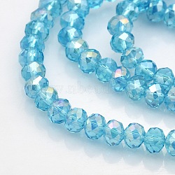 AB Color Plated Faceted Rondelle Electroplate Glass Beads Strands, Sky Blue, 6x4mm, Hole: 1mm, about 85pcs/strand, 16 inch(GLAA-A024D-AB07)
