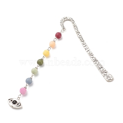 Tibetan Style Alloy Bookmarks, with Chakra Theme Frosted Natural Gemstone Beaded Pendant, Eye, Antique Silver, 138mm(AJEW-JK00182-03)
