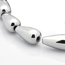 Non-magnetic Synthetic Hematite Teardrop Beads Strands, Grade AAA, Silver Plated, 12x6mm, Hole: 1mm, about 17pcs/strand, 7.8 inch(G-M072-02)