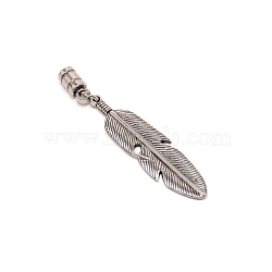 Alloy Cord Ends, End Caps, Feather, Antique Silver, 81mm, Inner Diameter: 5mm(PALLOY-WH0093-08A)