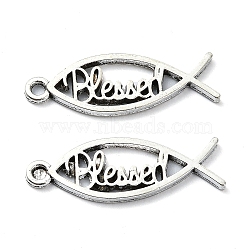 Tibetan Style Alloy Pendant, Lead Free & Cadmium Free, Fish with Word Blessed, Antique Silver, 27x19.5x1.5mm, Hole: 1.6mm, 1021pcs/1000g(TIBE-H142-06AS)