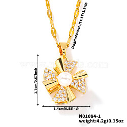 Cubic Zirconia & Plastic Pearl Rotating Windmill Pendant Necklaces, Brass Coffee Beab Chain Necklaces, Fashionable Jewelry for Women, Golden, 15.75 inch(40cm)(YO2826)