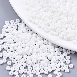 Opaque Colours Glass Beads, Round, White, 4x3mm, Hole: 1mm, about 4500pcs/bag(SEED-S040-01A-13)