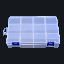 Rectangle Polypropylene(PP) Bead Storage Container, with Hinged Lid and 12 Compartments, for Jewelry Small Accessories, Clear, 21x14x3.9cm(CON-N011-051)
