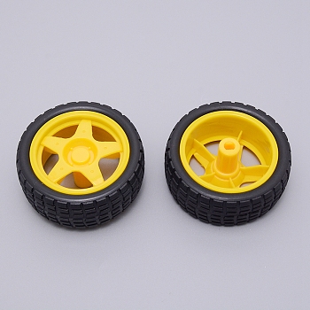 PVC Wheel Robot Toy Accessories, Car Accessories Tyre, Flat Round, Yellow, 3x6.7cm, Inner Diameter: 3.5x6mm