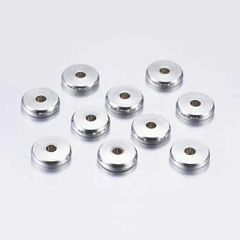 304 Stainless Steel Spacer Beads, Flat Round, Stainless Steel Color, 8x2mm, Hole: 2mm
