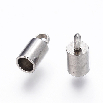 304 Stainless Steel Cord Ends, Stainless Steel Color, 10x6mm, Hole: 2.2mm, Inner Diameter: 5mm