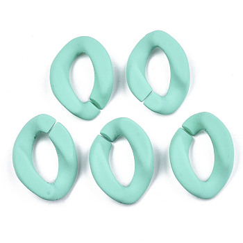 Opaque Spray Painted Acrylic Linking Rings, Quick Link Connectors, for Curb Chains Making, Twist, Turquoise, 23x17x4.5mm, Inner Diameter: 13.5x7mm