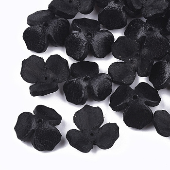 3-Petal Eco-Friendly Cowhide Bead Cap, Flower, Black, 14~15x15~16x6~8mm, Hole: 1.5mm