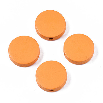 Painted Natural Poplar Wood Beads, Flat Round, Dark Orange, 15x4.5mm, Hole: 1.2mm