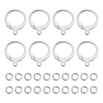 100Pcs 304 Stainless Steel Leverback Earring Findings, with Loops and 100Pcs Jump Rings, Stainless Steel Color, 14.5x12x2mm, Hole: 1.2mm, Pin: 1x0.8mm