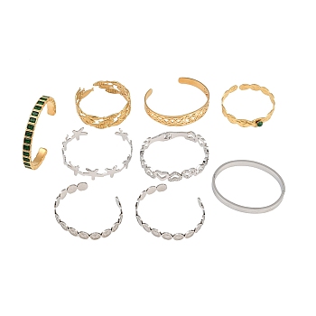 Stainless Steel & Brass Cuff Bangles, Mixed Shapes, Mixed Color, Inner Diameter: 1.97~2.40x1.81~2.36 inch(5~6.1x4.6~6cm)