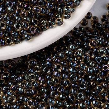 MIYUKI Round Rocailles Beads, Japanese Seed Beads, (RR349) Dark Blue Lined Topaz Luster, 8/0, 3mm, Hole: 1mm, about 422~455pcs/bottle, 10g/bottle