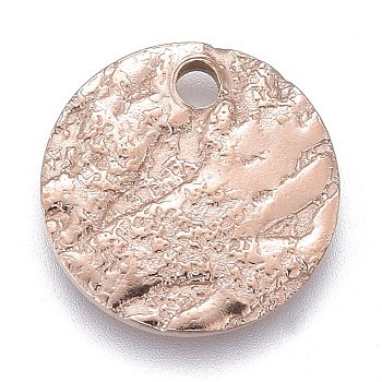 Ion Plating(IP) 304 Stainless Steel Charms, Textured, Laser Cut, Flat Round, Rose Gold, 10x1mm, Hole: 1.4mm