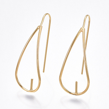 Brass Earring Hook, Earring Findings, For Half Drilled Beads, Nickel Free, Real 18K Gold Plated, 35.5x14mm, Pin: 0.8mm