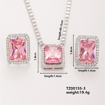 Women's Glass Rectangle Necklace & Earrings Set for Fashionable Look, Pink