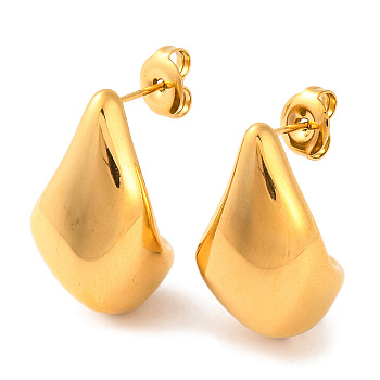 Ion Plating(IP) 304 Stainless Steel Stud Earrings, Teardrop, Real 14K Gold Plated, 22.5x13mm