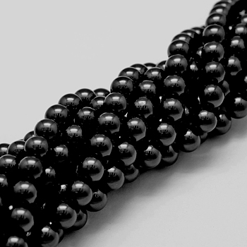 Shell Pearl Bead Strands, Grade A, Round, Black, 8mm, Hole: 1mm, about 47pcs/strand, 15.5 inch
