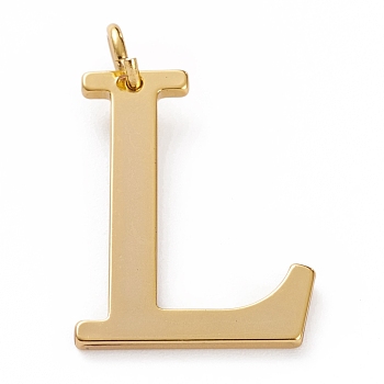 Golden Brass Pendants, Long-Lasting Plated, Letter, Letter.L, 27x20.5x1.5mm, Hole: 3.5mm