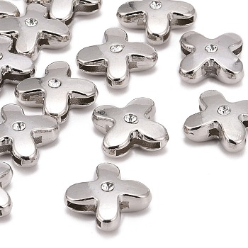 Letter Slider Beads for Watch Band Bracelet Making, Platinum Plated Alloy Crystal Rhinestone Slide Charms, Cadmium Free & Nickel Free & Lead Free, Letter.X, 11~13x9~11.5x4~5mm, Hole: 7.5~8x1mm