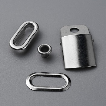 Stainless Steel Peaked Cap Adjuster Kits, Baseball Cap Buckle with Eyelet, Stainless Steel Color, 21x21.5x6.5mm, Hole: 5mm