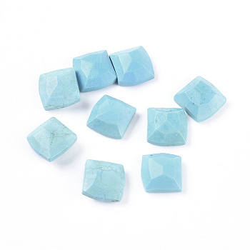 Natural Howlite Cabochons, Dyed & Heated, Faceted, Square, 11~12x11~12x6mm