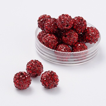 Pave Disco Ball Beads, Polymer Clay Rhinestone Beads, Round, Siam, PP13(1.9~2mm), 6 Rows Rhinestone, 10mm, Hole: 1.5mm