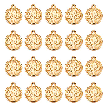 DICOSMETIC 20Pcs 304 Stainless Steel Charms, Flat Round with Tree of Life, Golden, 15.5x13x3mm, Hole: 1mm
