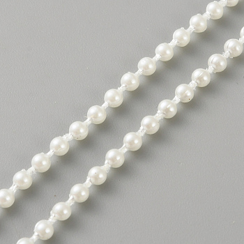 ABS Plaastic Pearl Ball Chains, Floral White, 3mm, about 32.81 Feet(10m)/Bundle
