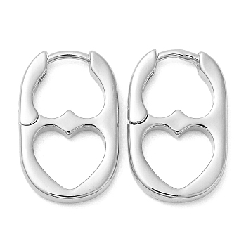 Rack Plating Brass Oval with Heart Hoop Earrings, Lead Free & Cadmium Free, Platinum, 20x13x2.5mm